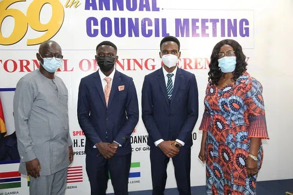 Prof. Kwasi Opoku-Amankwa (left), Director-General of GES, and Mrs Wendy E. Addy-Lamptey (right), Head of the National Office of WAEC, with Mr Godfred Aseda Obeng (2nd left), the 2nd prize winner, and Mr Cecil Tetteh Kumah (2nd right), 1st prize winner of the award. Picture: ESTHER ADJEI